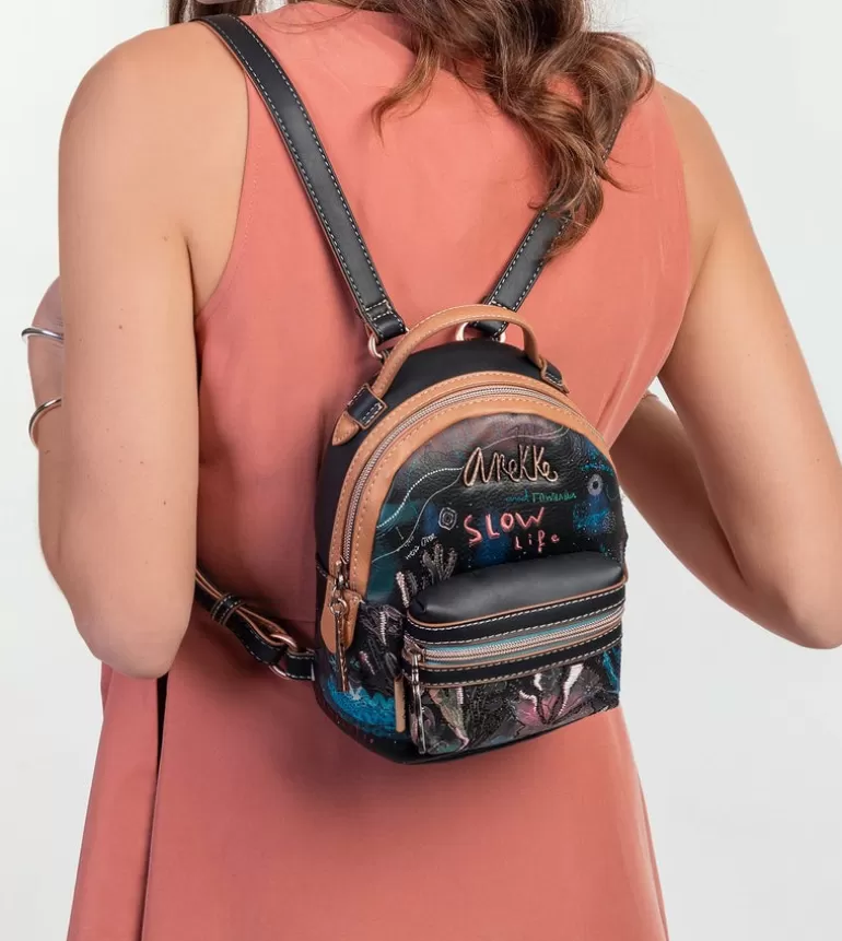 Coral Black Mini Backpack For Strolling | Anekke Outlet
