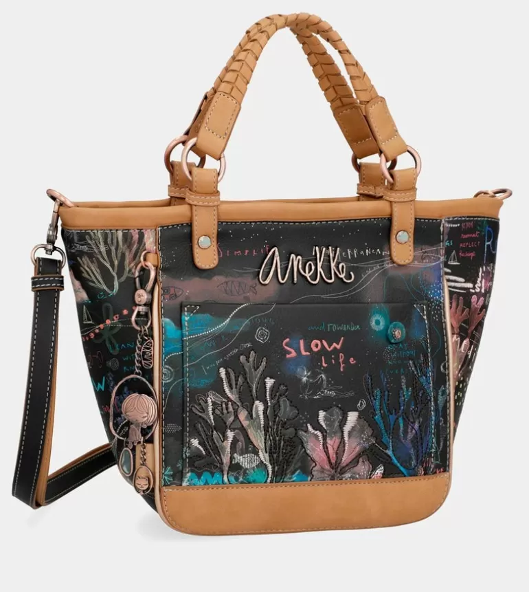 Coral Black Oval Shopper With Shoulder Strap | Anekke Flash Sale